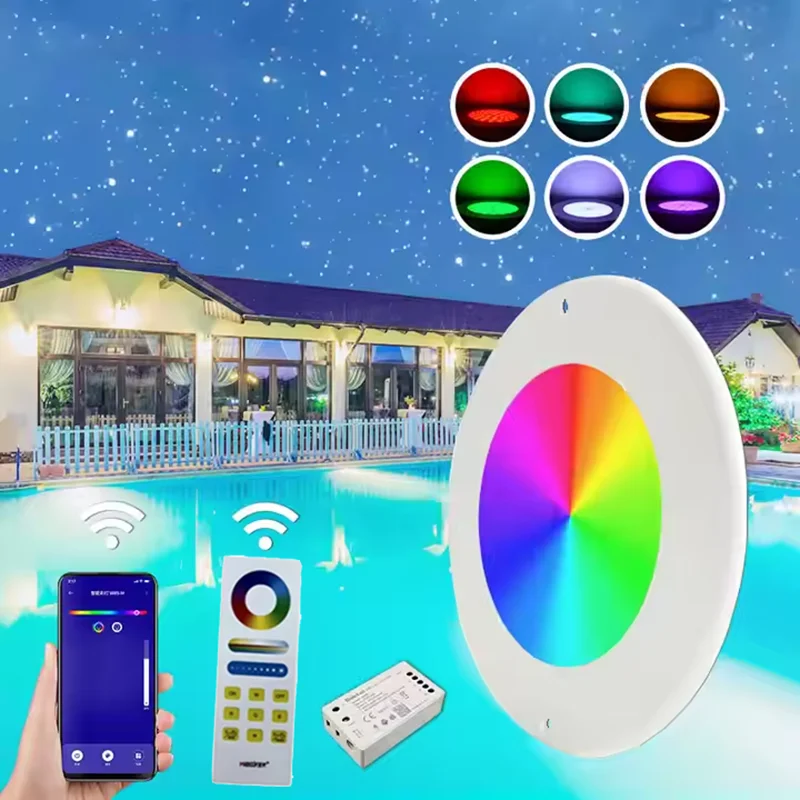 Tuya APP Smart 12V 30W IP68 Waterproof ABS Ultra Thin Resin Filled Underwater RGB Led Swimming Pool Lights