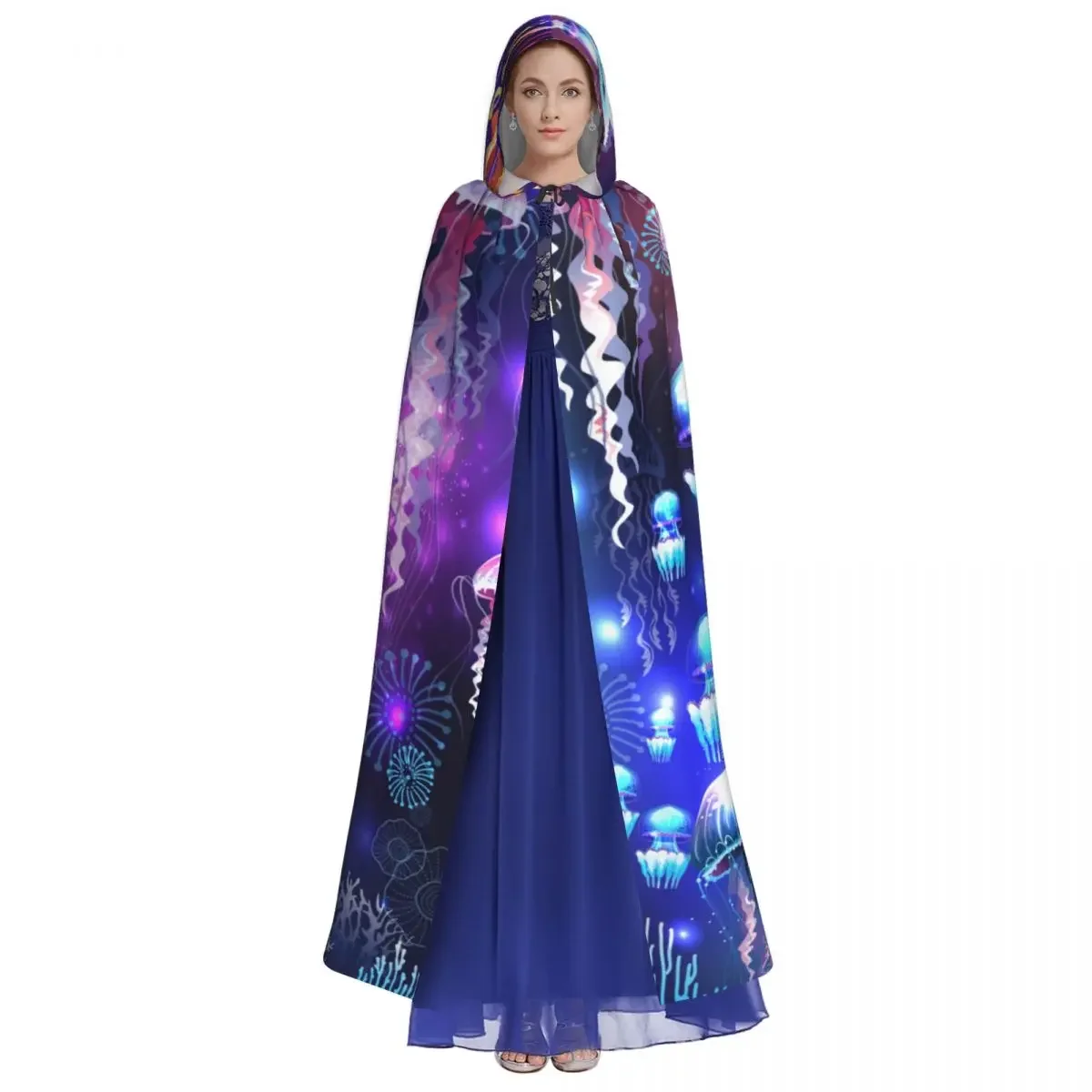 Light Abstract Jellyfish Hooded Cloak Polyester Unisex Witch Cape Costume Accessory Vampire