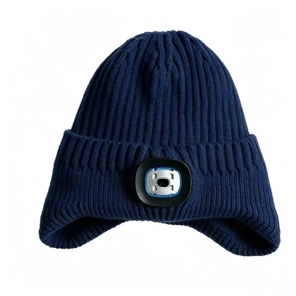 Rechargeable LED Light Beanie White LED Light Warm and Elastic Lighted Beanie Hat Knitted Three Brightness Levels