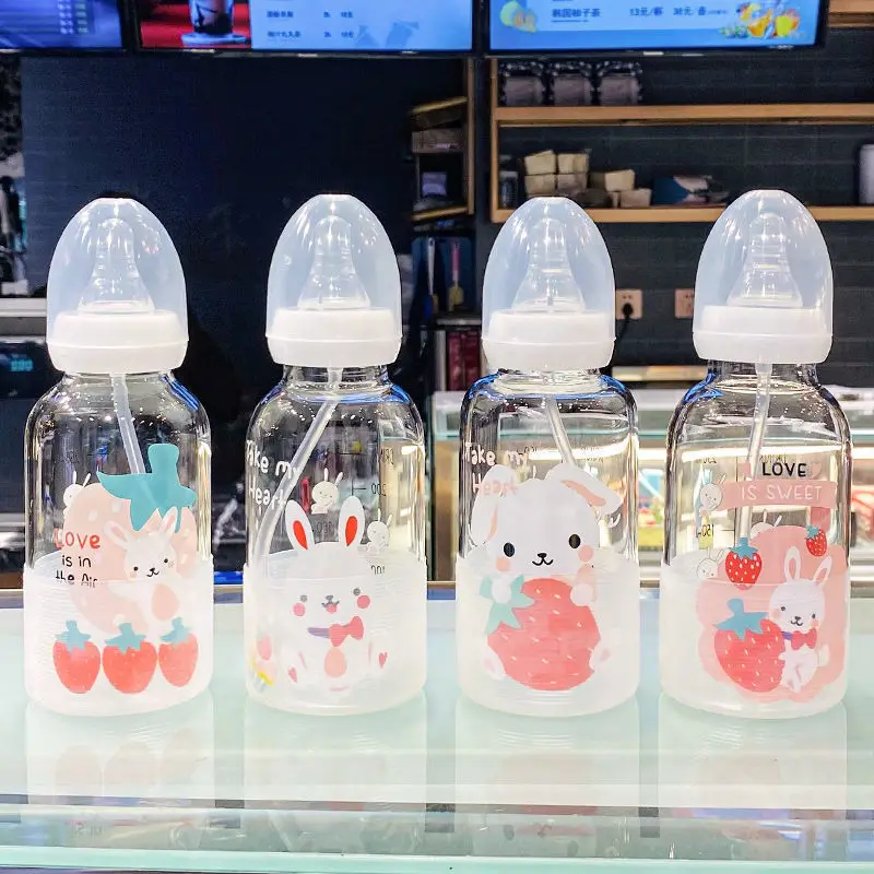 Cute cartoon rabbit adult straw plastic bottle water bottle creative personality small gift baby mouth leisure water cup