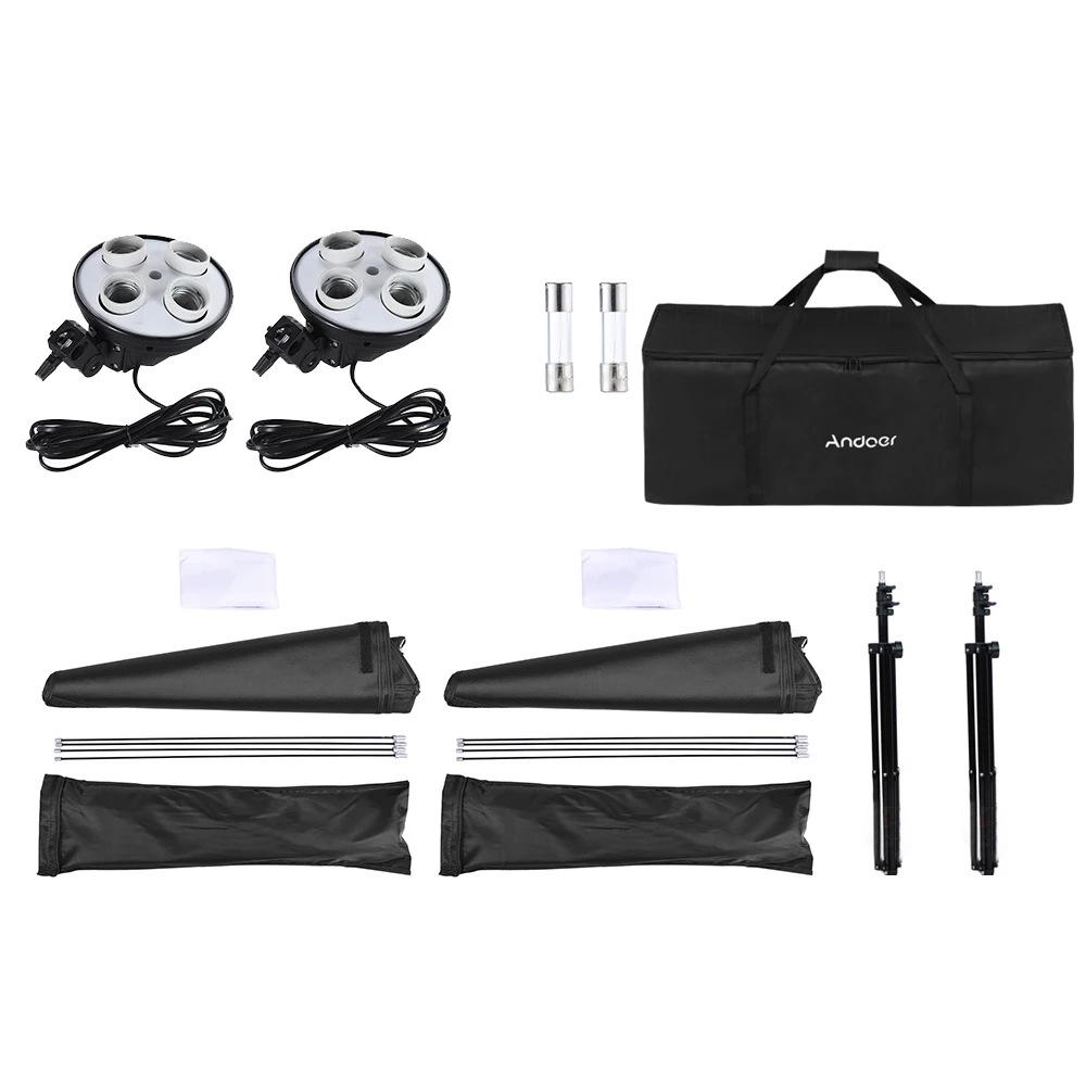 Andoer Studio Photography Kit Softbox Lighting Set 50x70cm Softbox *2 + 4in1 Bulb Socket *2 + 2M Light Stand *2 + Carrying Bag