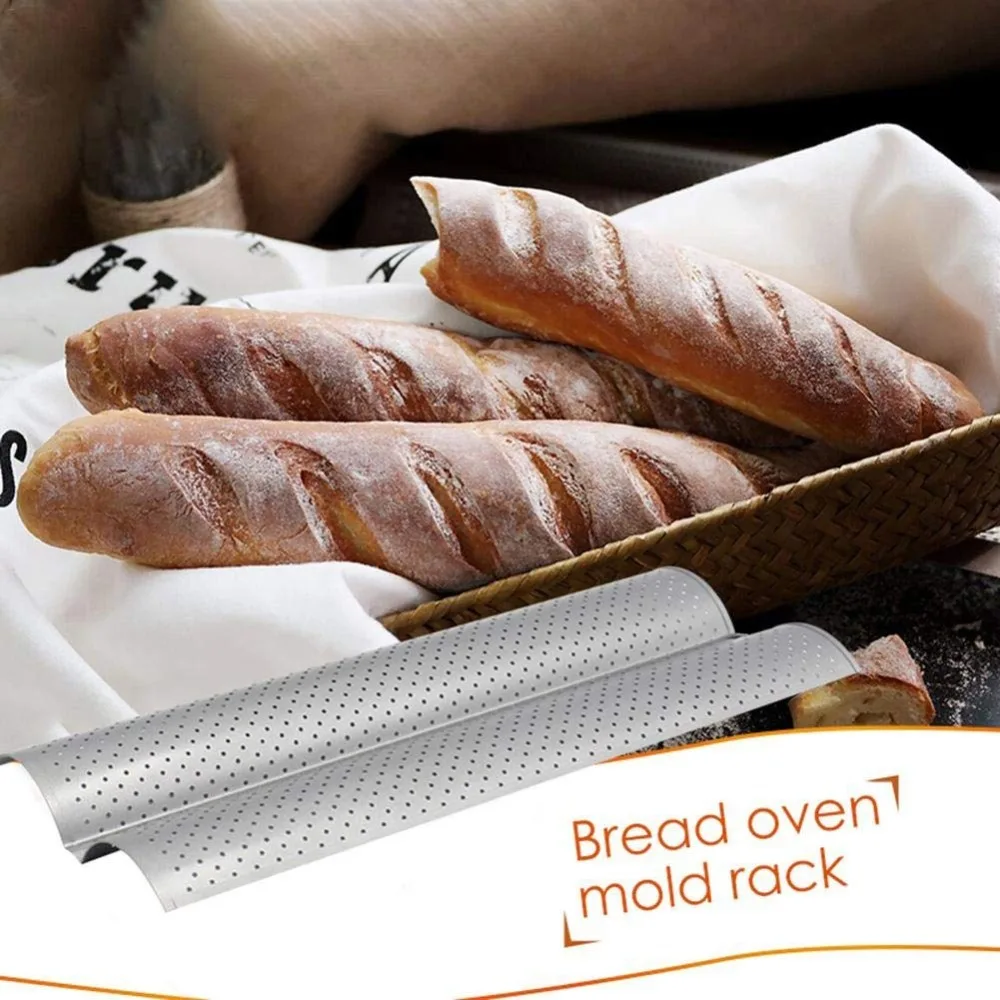Durable 2/3/4 Slot Baguette Pan Nonstick Carbon Steel Bread Baking Mold Wavy Perforated Baguette Baking Tray Restaurant