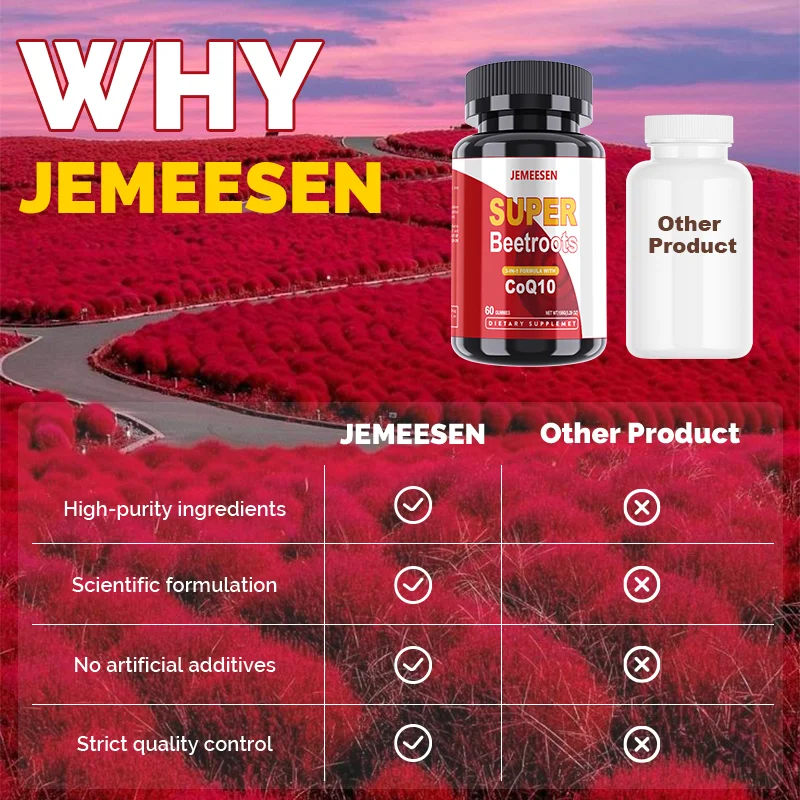 JEMEESEN - علكة Beetroot JEMEESEN - كبسولات مسحوق Beetroot مع بذور العنب، CQ10، تساعد على الحفاظ على ضغط الدم الصحي