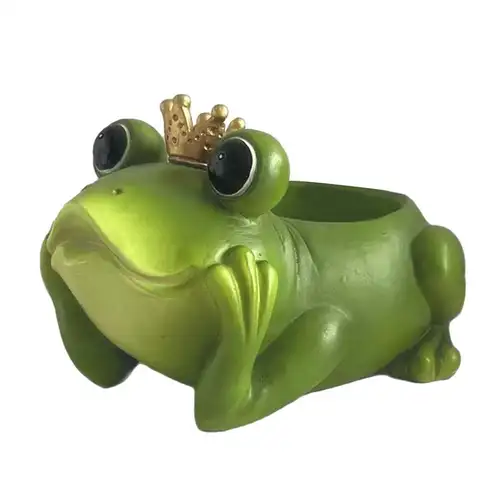 Frog Planter Frog with Crown Resin Pot Utensil Holder Home Accent Decorative Vase Garden Container for Patio Lawn
