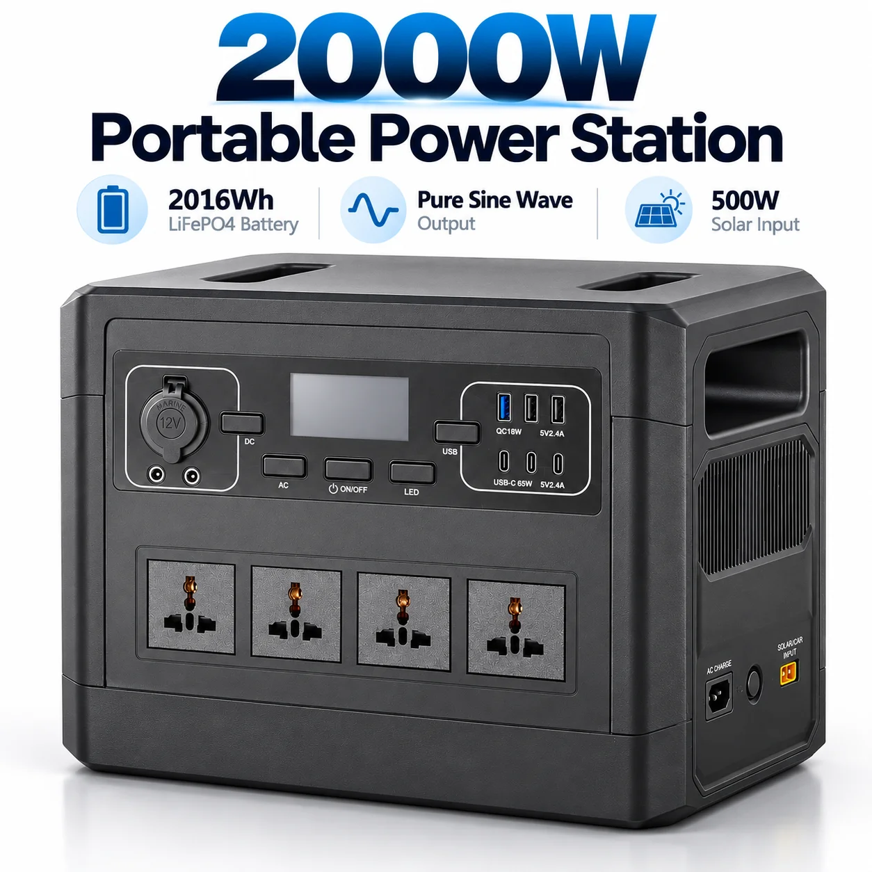 OEM ODM 2000W Portable Energy Storage Station LiFePO4 Battery Solar Panel Generator Pure Sine Wave MPPT Controller For Outdoor