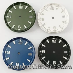 Goutent 31mm Sterile Watch Dial Black Blue Dial Green Luminous Fit NH35 Movement Watch Face With Date Window