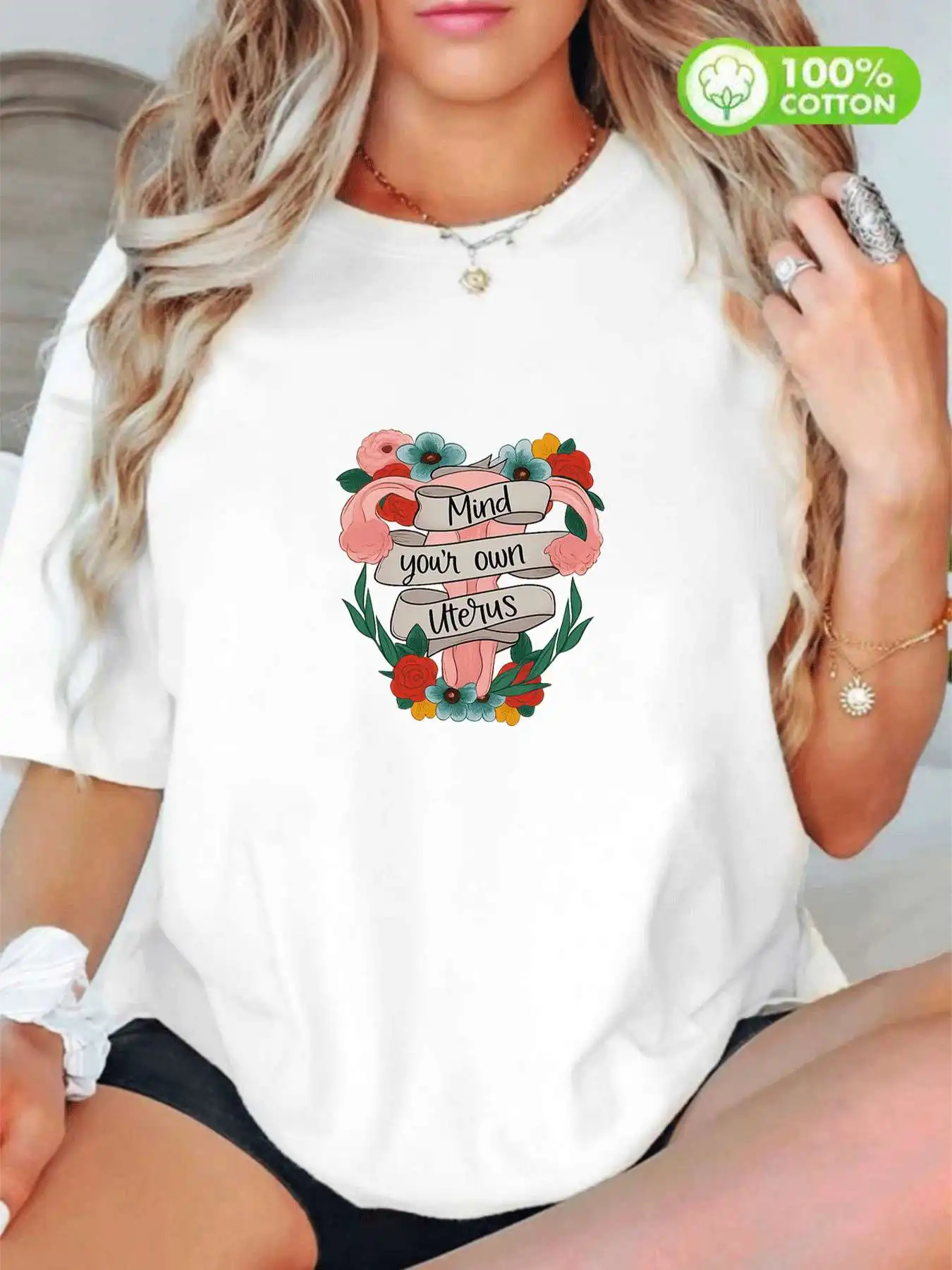 

【WY4402161】Женская хлопковая футболка с круглым вырезом и мультяшным узором, модная рубашка с короткими рукавами и принтом, хлопковая футболка