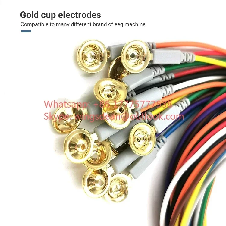 BESDATA سعر المصنع قابلة لإعادة الاستخدام Electrocap EEG القطب الملحقات كوب ذهبي 1.5 متر كابل بولي يوريثان مع سلك الشد