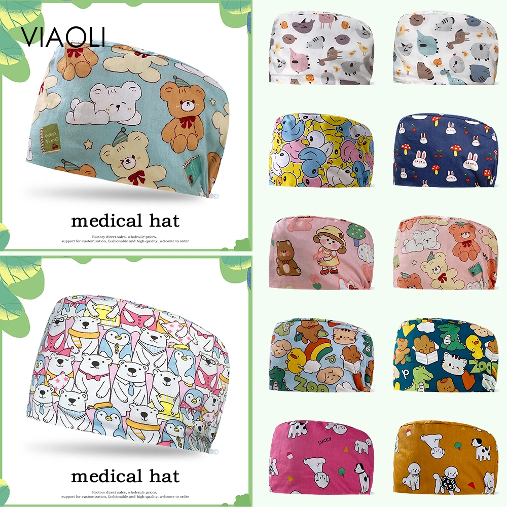 Gorro de algodón 100% para mujer, gorro quirúrgico con estampado de alta calidad, a la moda, para médico, veterinario y enfermera, Unisex