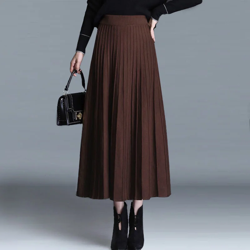 

Newest Autumn Winter High Quality Long Sleeve Knitted Loose Shirring Women Waist A Line Skirt Fashionable T362