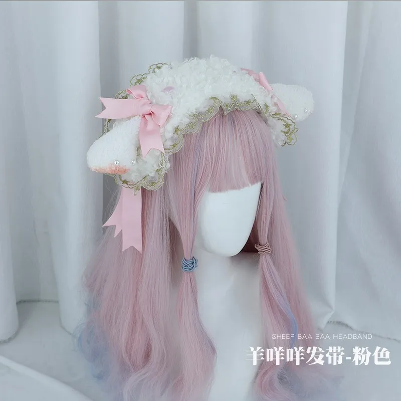 Schapen Oren Hoofdband Kawaii Lolita Accessoires Schapen Oor Cosplay Haar Hoepel Jk Girl Lace Strik Hoofdtooi Pluche Hoofddeksels Haarspeld