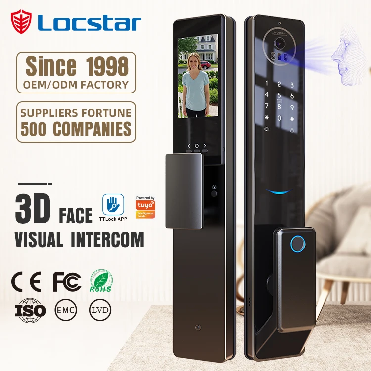 Locstar numerical control processing technology 4.5 inch large screen 3D face visual intercom WIFI smart door lock with camera a