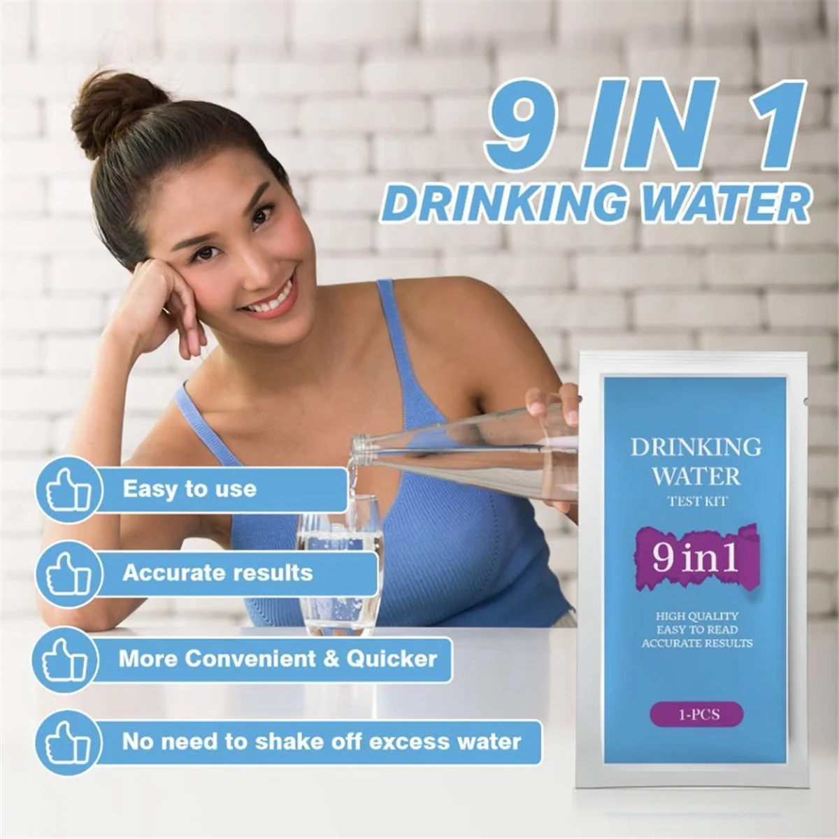 A79G 9 in 1 식수 테스트 키트 PH//GH/Fe/Cu/Pb/NO3/NO2/F 수질 화학 테스트 염소 PH 측정기 (식수용)