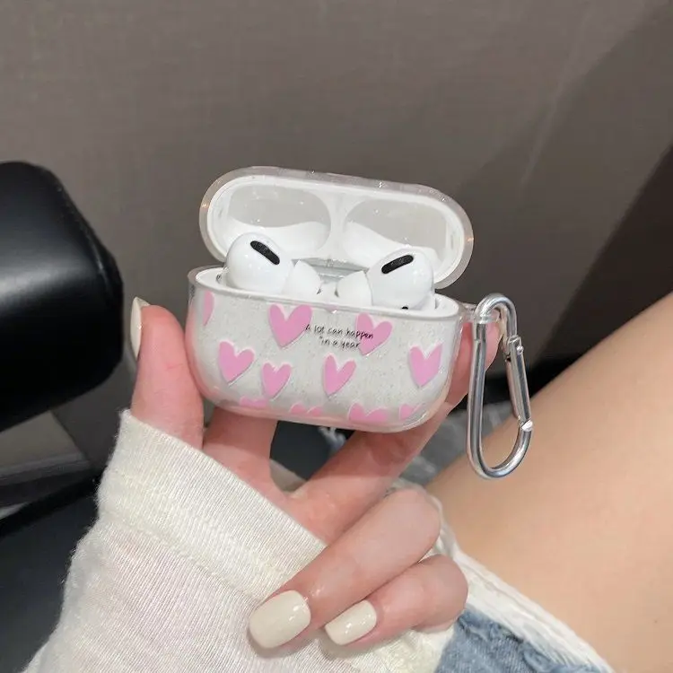 серія etui z różowym sercem do słuchawek Apple AirPods 1 2 3, etui Bling Glitter Floral Girls Cover do słuchawek AirPods Pro 2. Wireless Charging Box Keychain