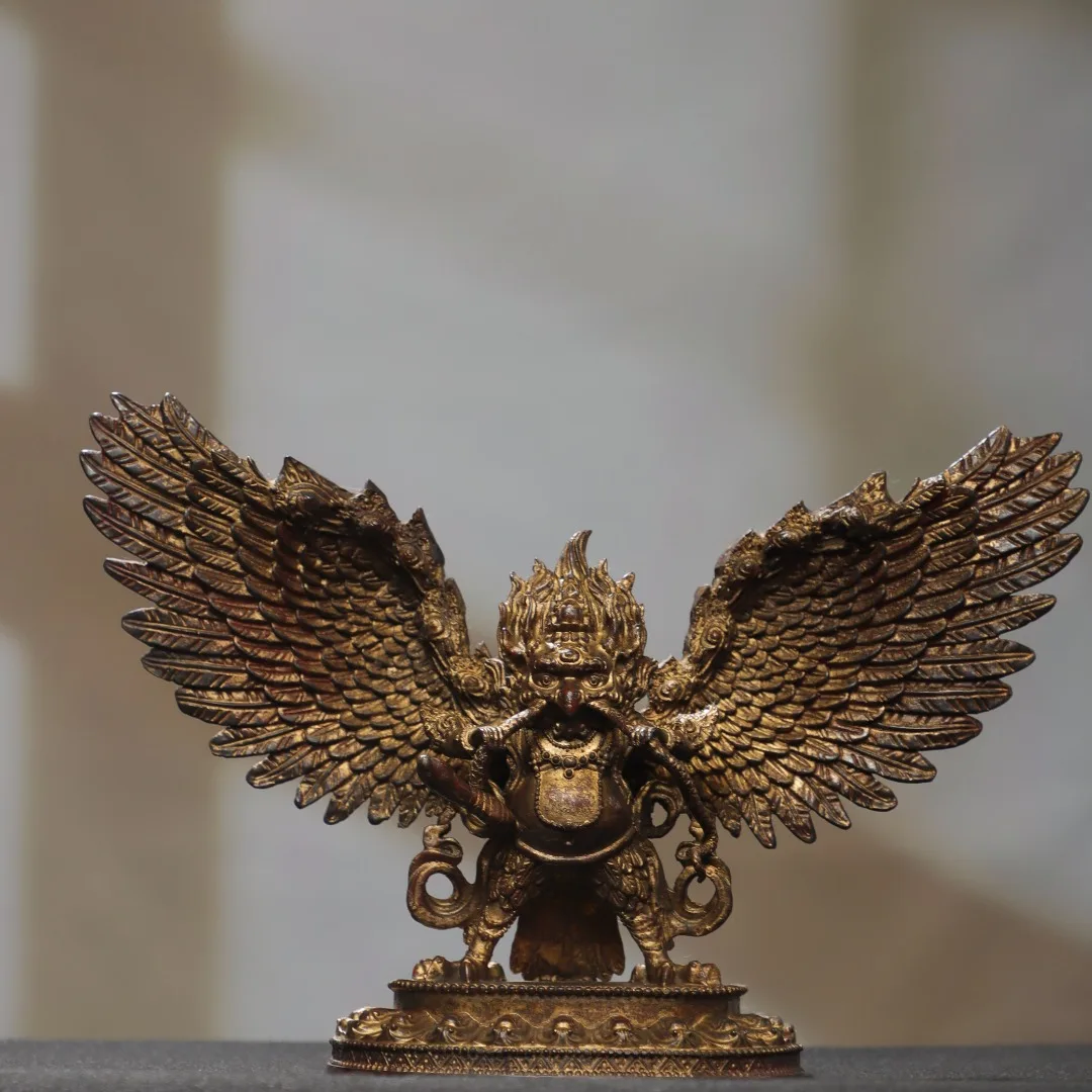 Old Bronze Gilded Dapeng Golden Winged Bird Garuda Standing Buddha Lotus Buddha Terrace Amitabha Town house