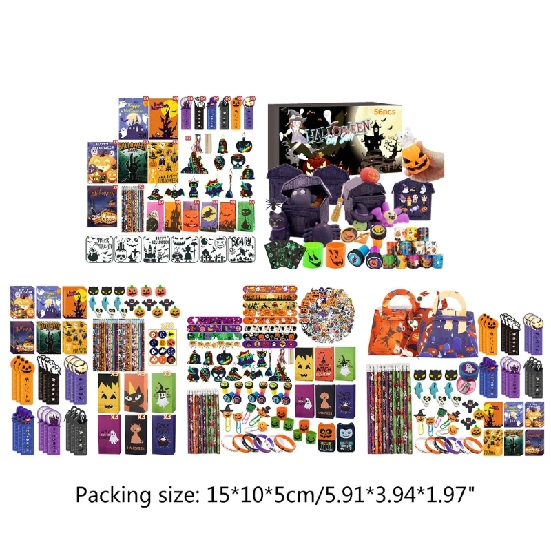 Zestaw papeterii na Halloween dla dzieci, ołówki Halloween, gumki, linijki, bransoletki zatrzaskowe, znaczki, torby na cukierki,