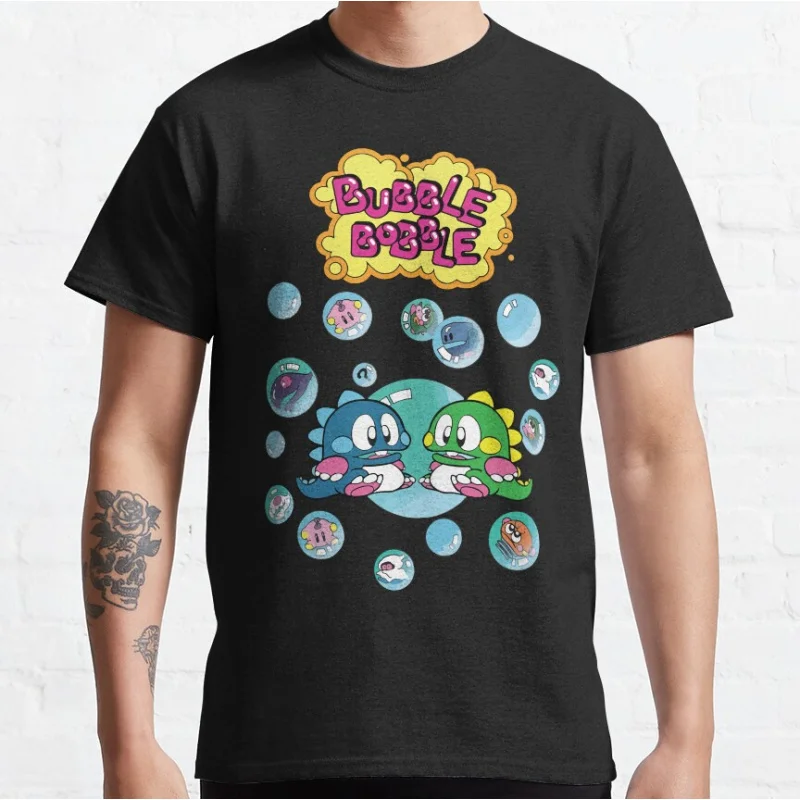 

80s Vintage Kawaii dinosaur Japan Arcade game Bubble Bobble Retro Cute Dragon graphic t shirts large size S-6xl tops