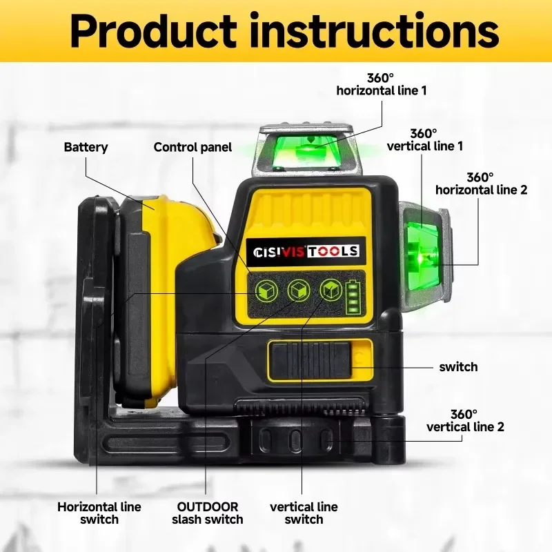 12 Lines Green Level Self-Leveling With For Wall And Floor Applications Hand Tools Green Level view 4