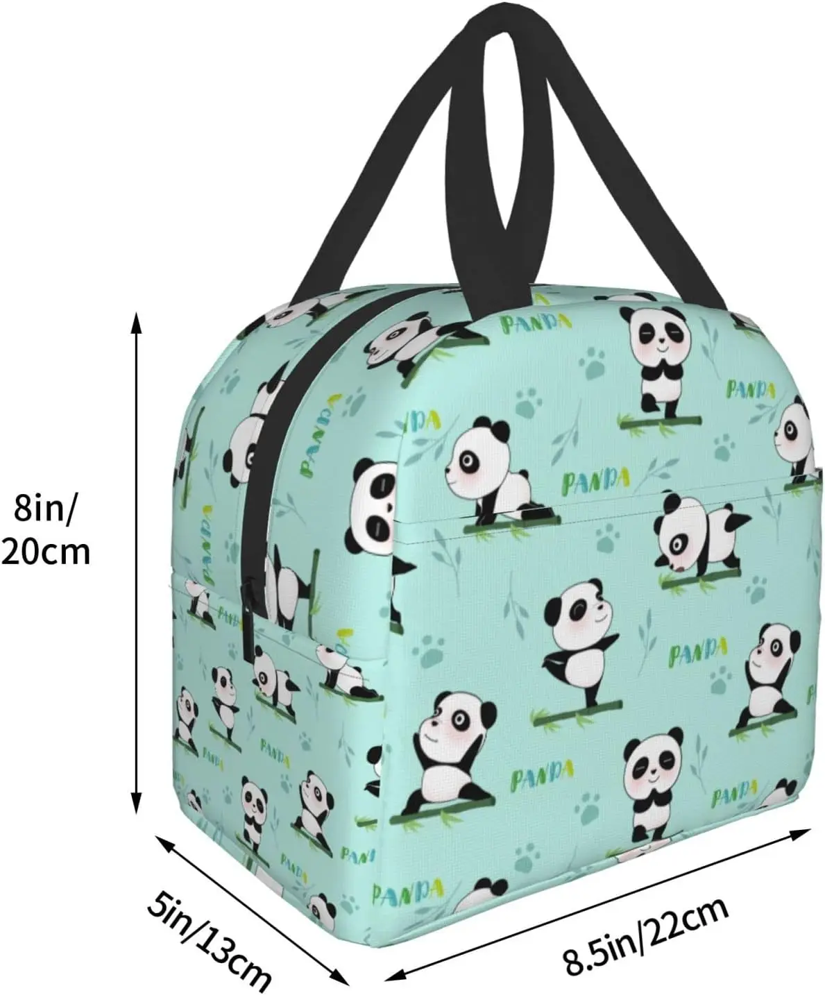 Yoga Pandas Insulated Lunch Bag with Front Pocket Reusable Cooler Tote with Zipper Use for Camping Hiking Picnic Beach Travel