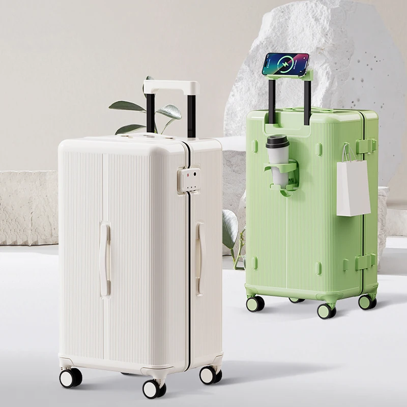 

Новый чемодан большой емкости 20-28 дюймов с подстаканником, студенческий запираемый чемодан, разнонаправленные колеса, дорожный чемодан для ручной клади