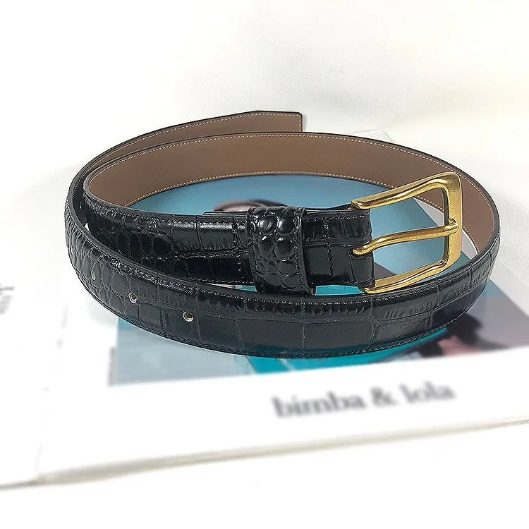 جلد طبيعي نمط التمساح حزام المرأة Ins نمط بسيط تنوعا الجينز اكسسوارات الأزياء متفوقة مصمم الحزام