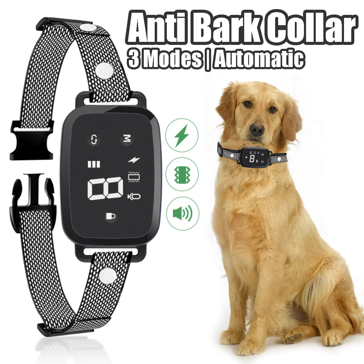 

Anti Barking Dog Collar Automatic 3 Training Modes Rechargeable Waterproof Adjustable Stop Bark Collar for Pet Dogs Supplies