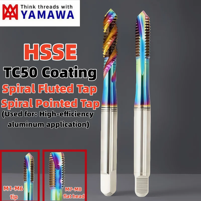 1PCS YAMAWA HSSE JIS Standard Spiral Fluted Tap Spiral Pointed Tap TC50 Coated M1M2M3M4M5M6M8M10M12 Machine Screw Thread Taps