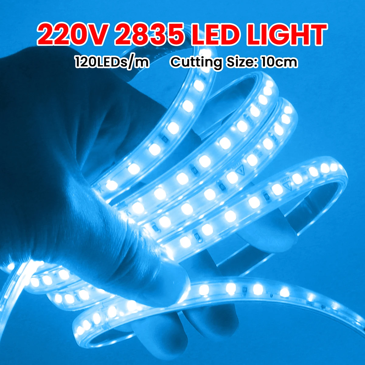 120LEDs/m LED Strip Light 2835 220V EU Power Kit Warm White Red Ice Blue Pink Yellow Green Waterproof Flex Decor Lighting 1M 40M