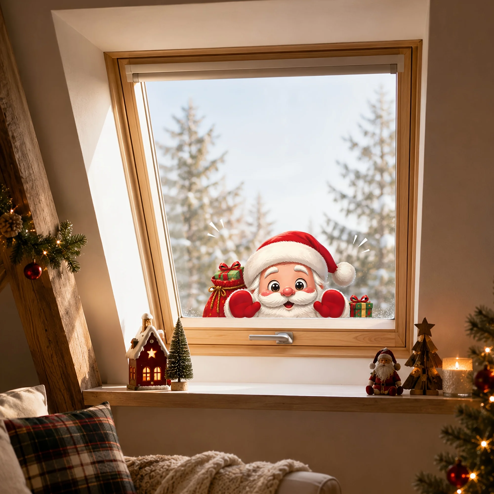 Peeking at Santa Claus, Window - Snowflake Window Decal ulasan dan harga