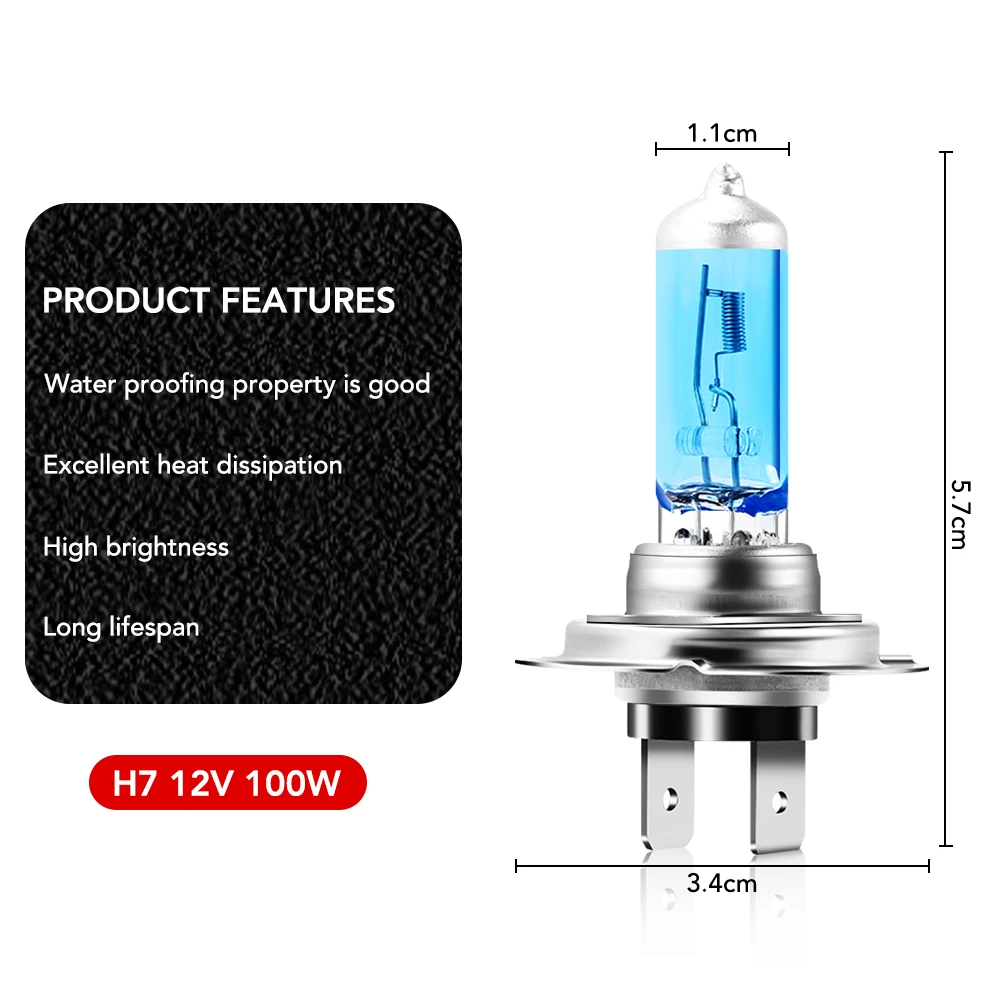 2pcs H7 100W Car Super Bright White Fog Lights Halogen Bulb for Peugeot 206 307 308 3008 207 208 407 508 2008 5008 107 106 205