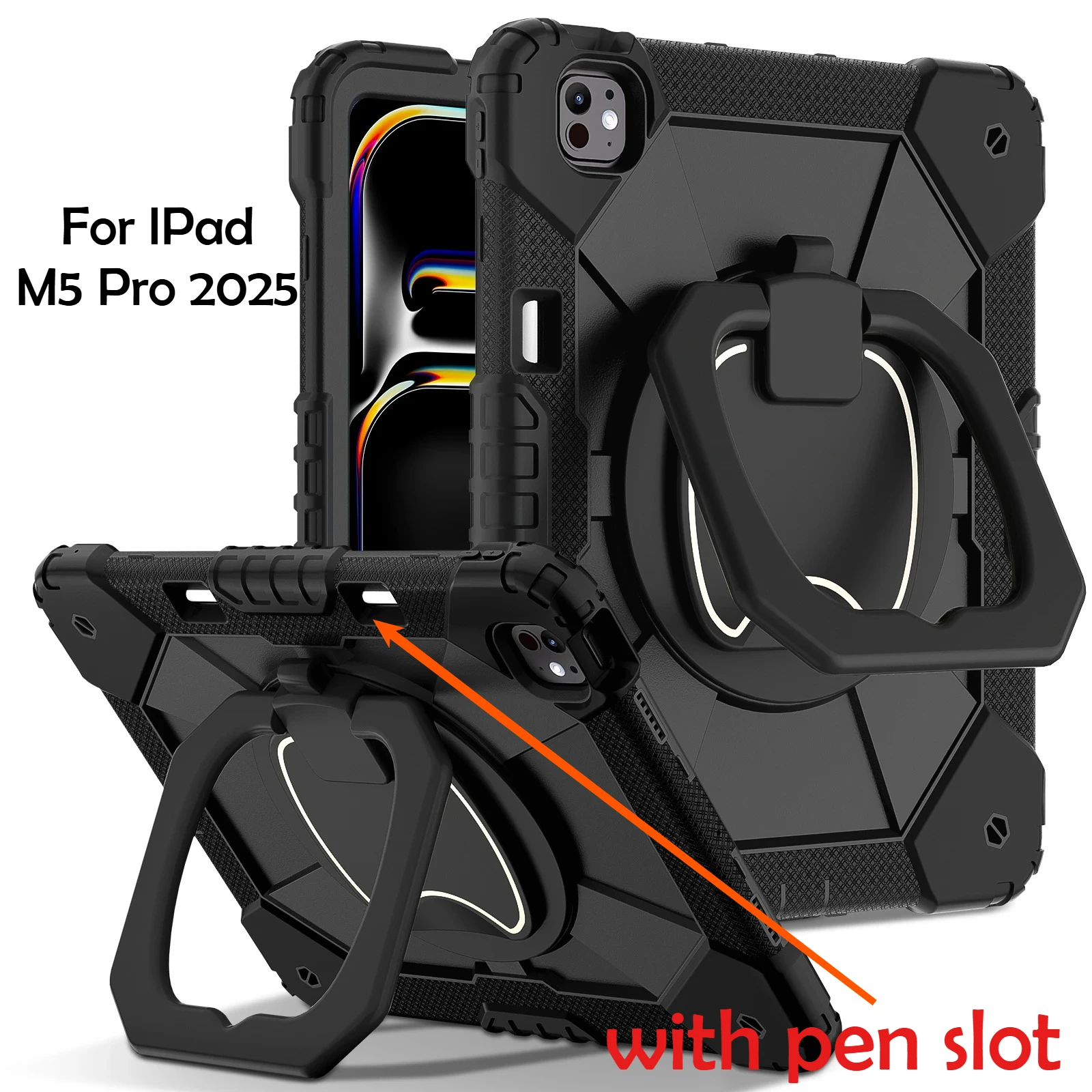 

360 Rotation Stand Kids Armor Tablet Case for IPad Pro M5 2025 Air 4 5 6 7 8 9 A16 10th Mini 10.9 13 11 Inch PC Shockproof Cover
