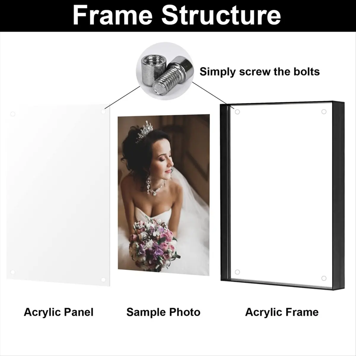 REST Marco de fotos de 8,5x11, marco de fotos flotante acrílico de colores impresionantes, formatos horizontales y verticales para exhibición, negro-gris