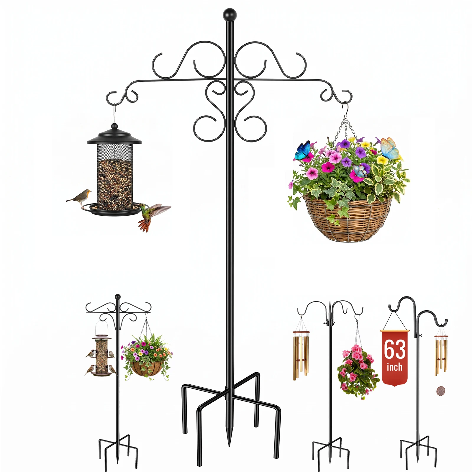 Set da 2 pezzi, ganci a forma di pastore da 1,6/2,4 m, ganci per piante, ganci per lavori creativi, ideali per appendere luci solari e mangiatoie per uccelli. ﻿ Decorazioni per giardino e cortile