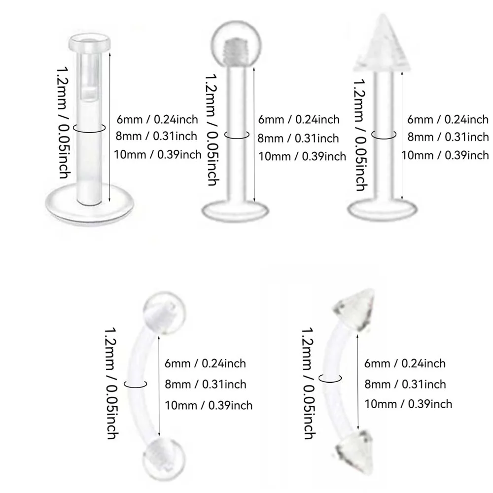 10Pcs Varies Silicone Flexible Horseshoe Nose Eyebrow Ring Bar Ear Labret Monroe Lip Stud Retainer Piercing 16g 1.2mm