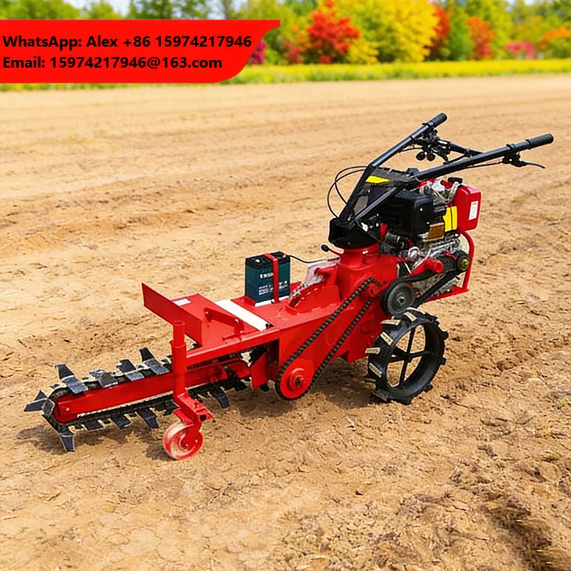 Agricultural Walk Behind Chain Trencher Handheld Ditching Trenching Machine For Irrigation Pipeline