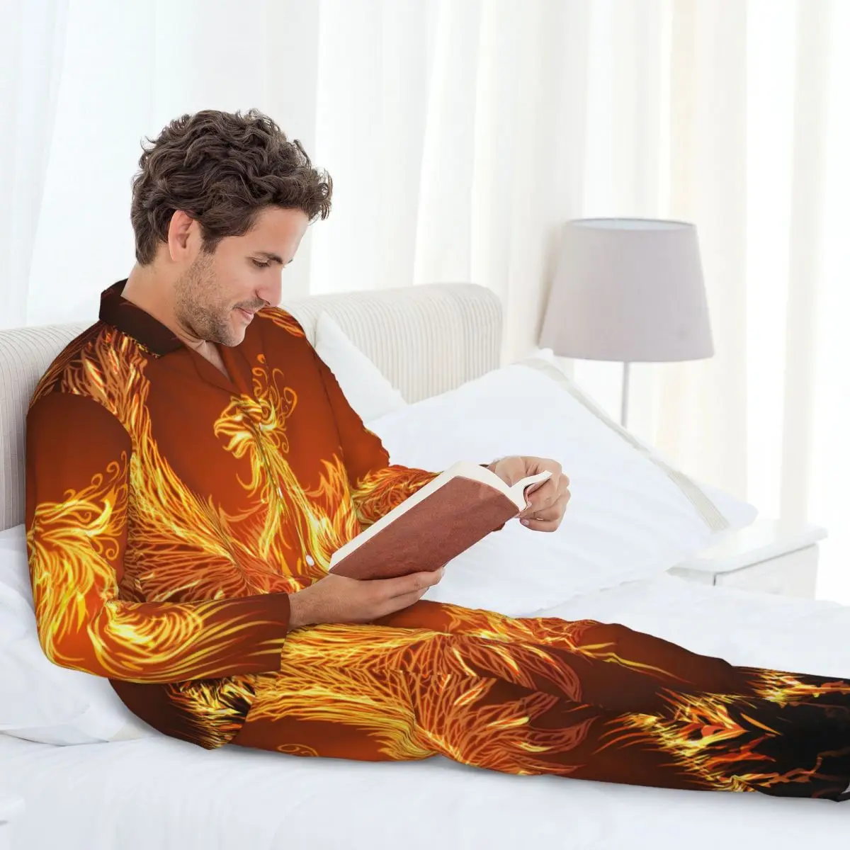 Pyjama Phoenix à manches longues pour hommes, olympiques de maison circulaires, automne et hiver