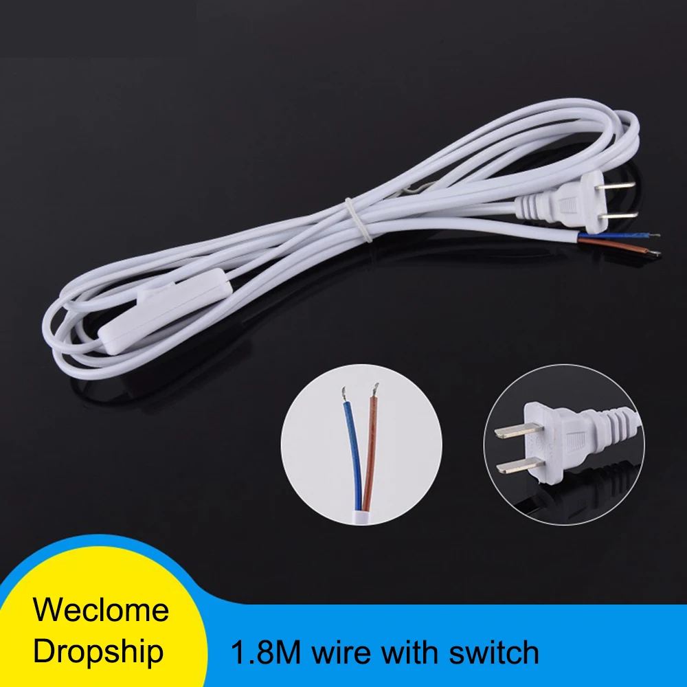 1.8m/5.9ft LED Lamp Dimmer Switching Power Cord Wire Extended Line Cable Accessories for Table Light Button LED Lamp EU/US Plug