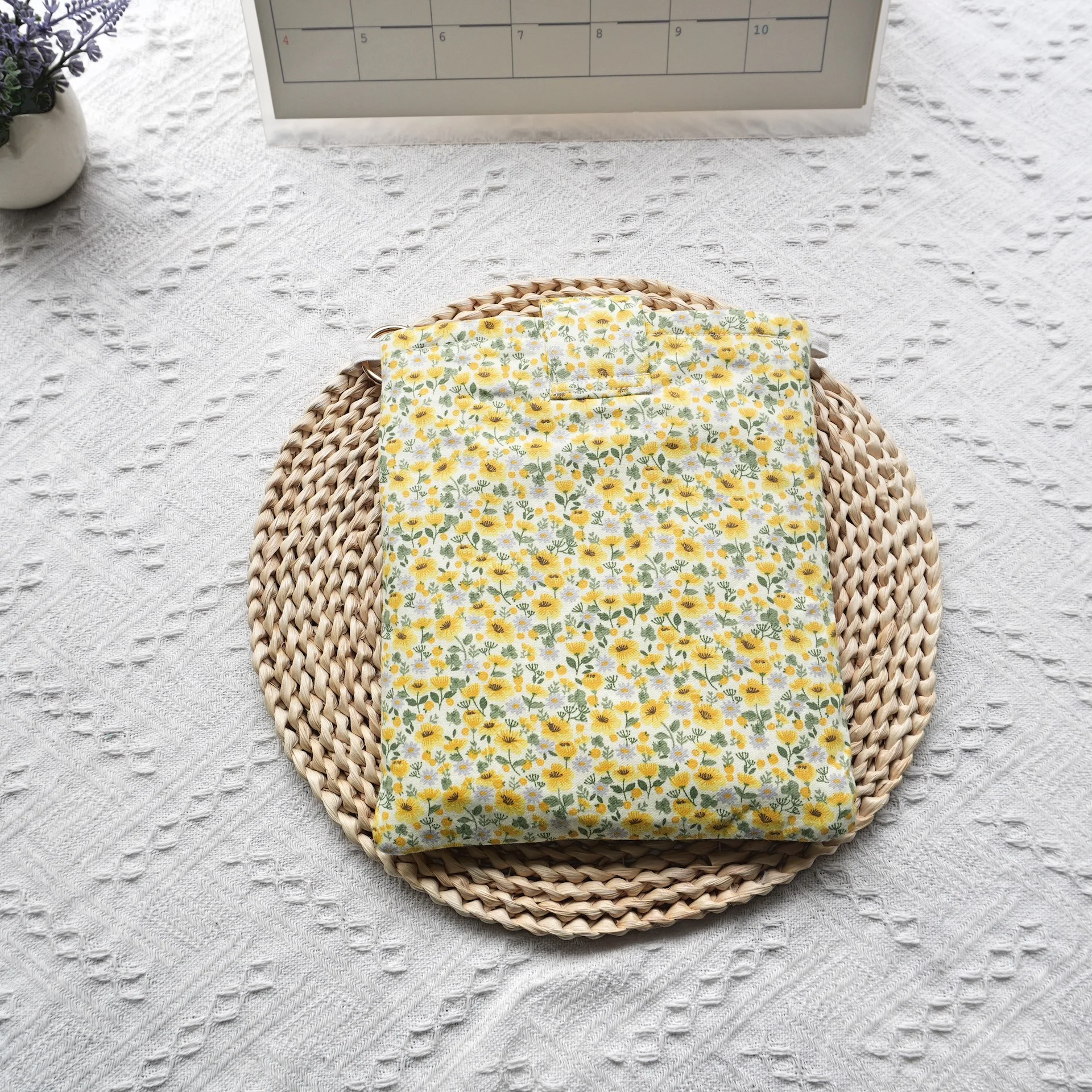 Fromthenon  Yellow floral fragments Canvas Multifunctional Stationery Book Organizer Mobile Phone Organizer Bag Handheld Bag