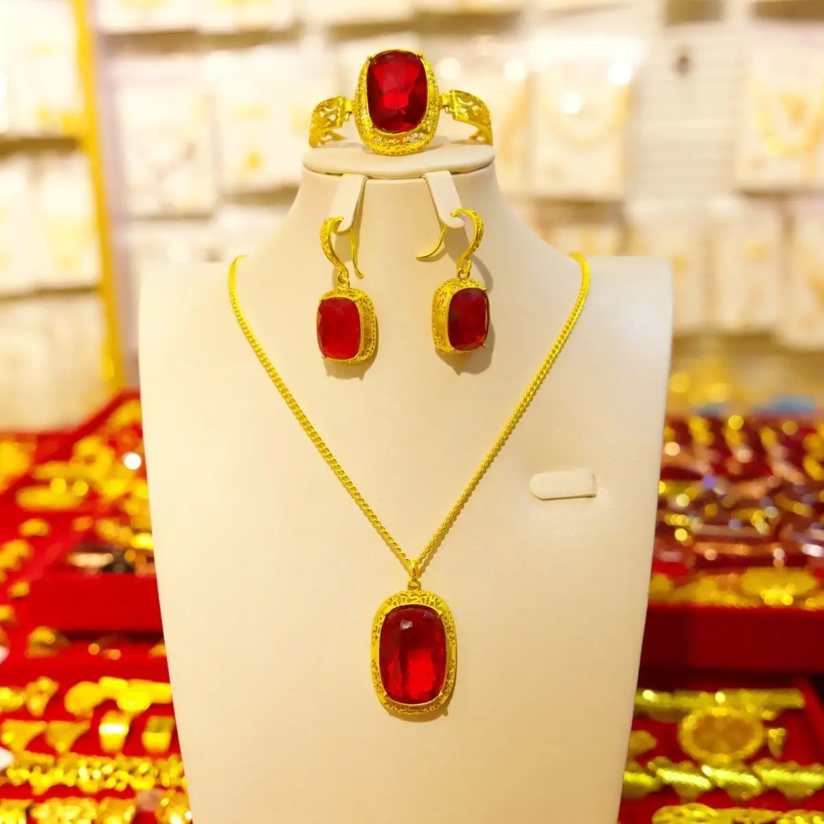 New Dubai 24K Gold Plated Necklace Earrings Bracelets High end Wedding Jewelry Set A Holiday Gift for Women YY10836