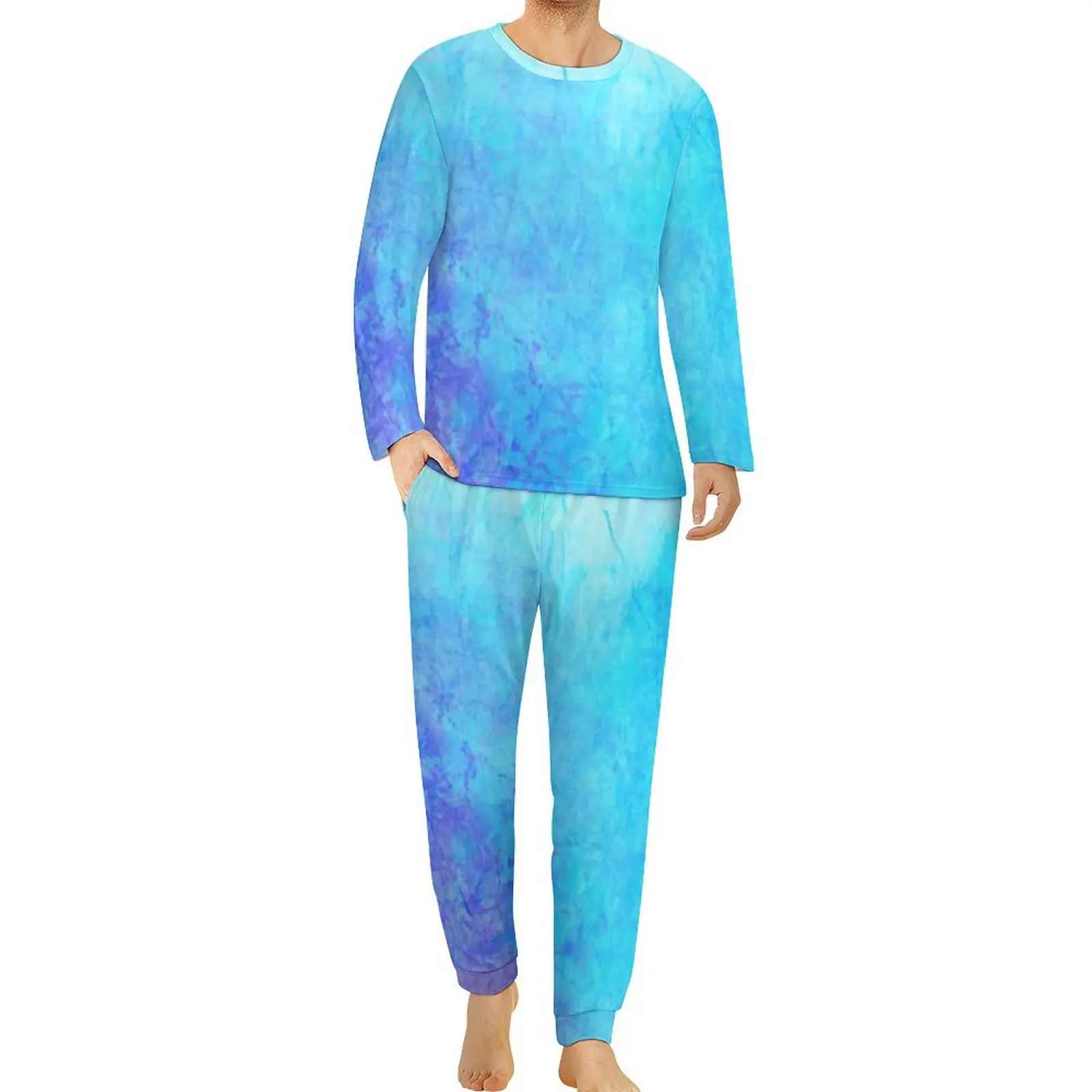 Blue Splash Pajamas Winter Ombre Print Sleep Sleepwear Male 2 Piece Design Long-Sleeve Kawaii Oversize Pajama Sets