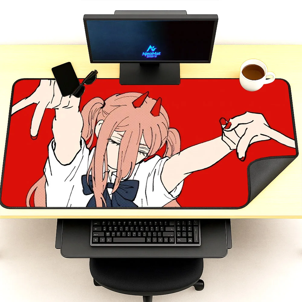 Power Chainsaw Man Deskmat Gamer Girl Carpet Xxxl Mouse Pad 1000x500 Playmat Red Computer Mat Anime Mousepads Desk Accesories