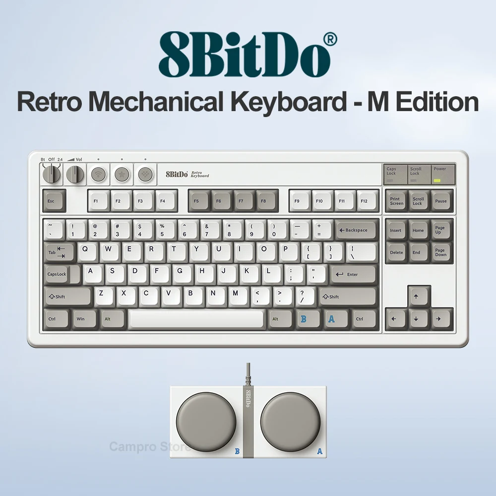 

8Bitdo Retro Mechanical Keyboard 87 Keys for with Hot-swappable PCB, Kailh Box White Switches V2 and Independent Control Panel