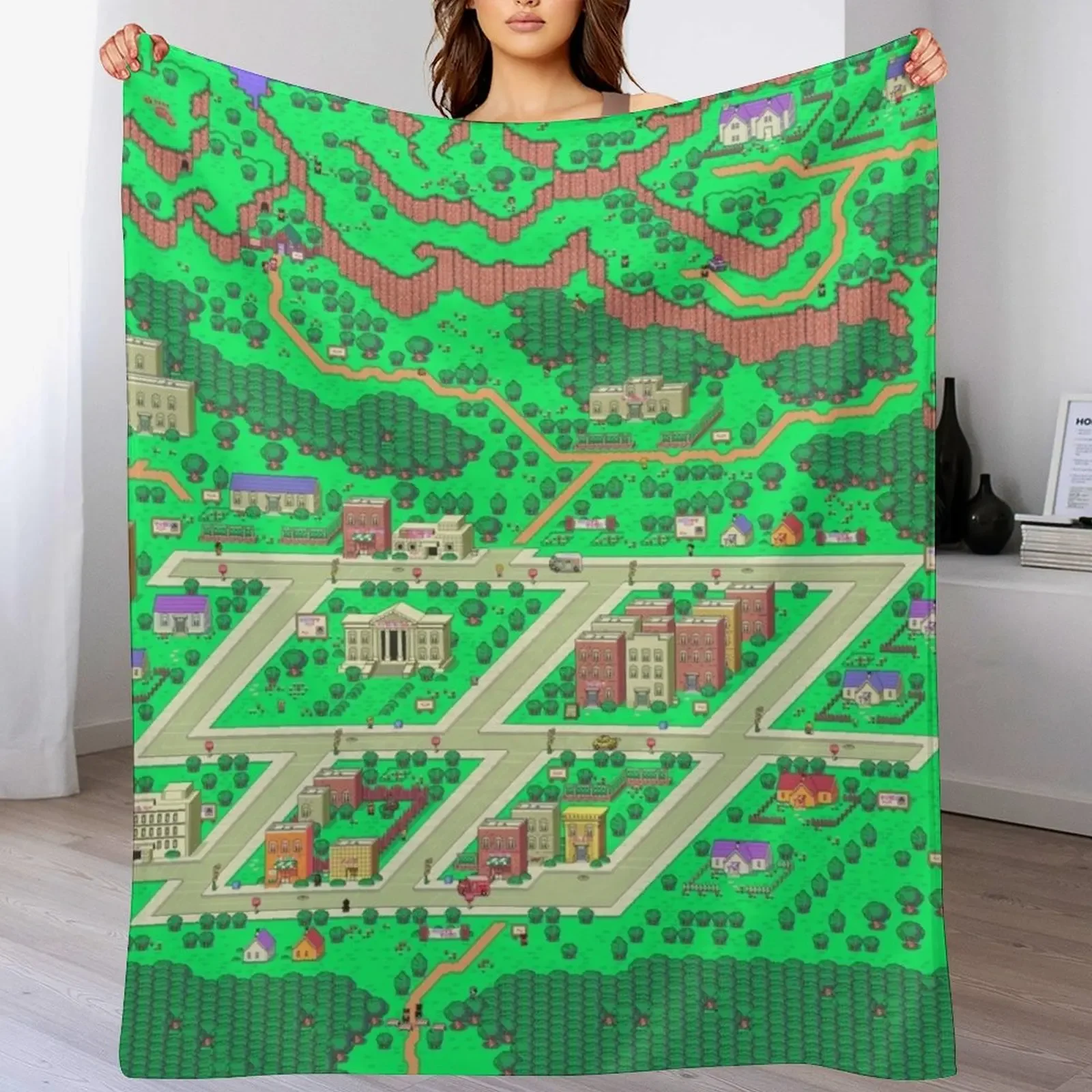 

Earthbound Onett Map Throw Blanket Decorative Beds Moving Heavy funny gift Blankets