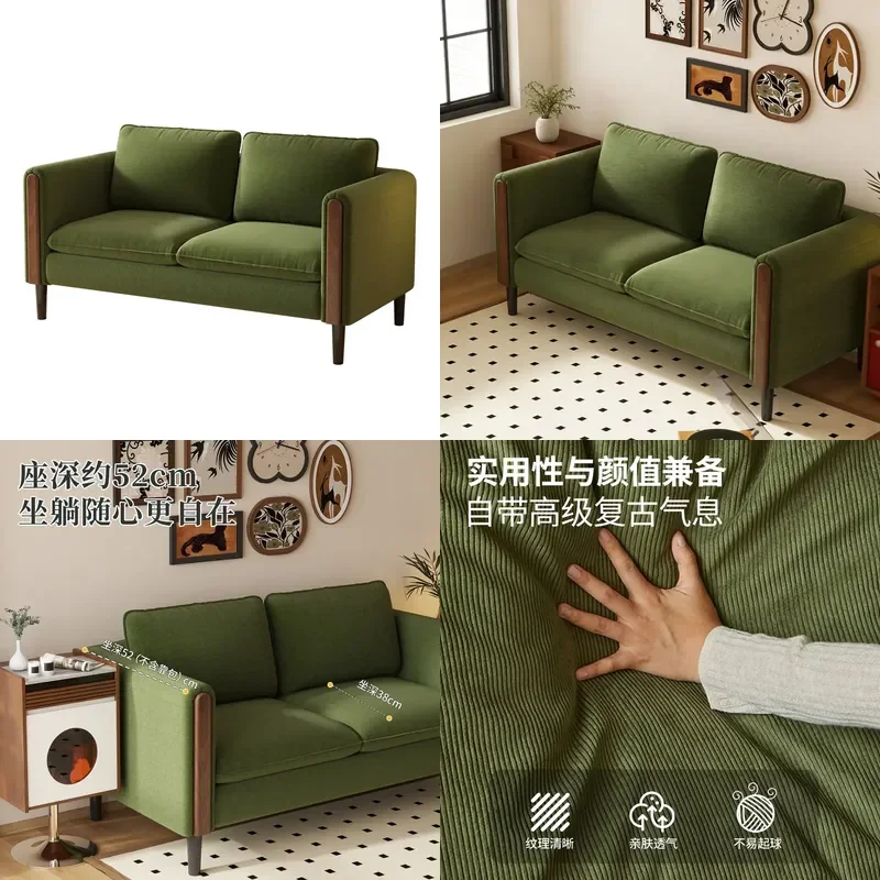 Retro Fabric Double Sided Loveseat Compact 2 Seater Couch for Small Apartment Rental Room B&B Hotel Living Space