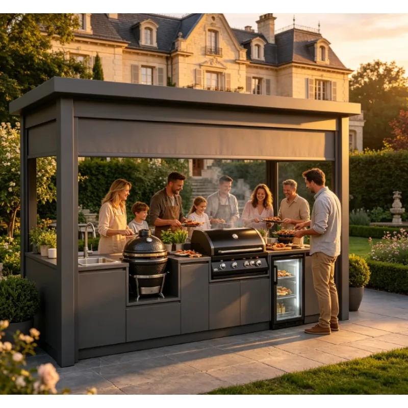 Roller shutter stainless steel outdoor kitchen, formaldehyde-free, outdoor barbecue kitchen with shed