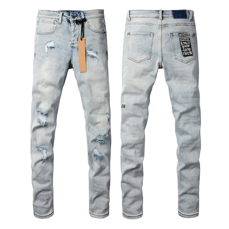 24fw American Fashion Brand KSUBI New Retro Washed Light Colored Jeans Men Women High Street Ripped Elastic Slim Fit Denim Pants