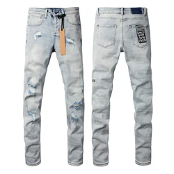 24fw marca de moda americana KSUBI nuevo Retro lavado pantalones vaqueros de color claro hombres mujeres High Street rasgado elástico Slim Fit pantalones vaqueros