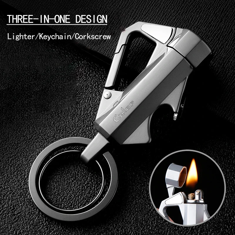 CHIEF Metal Multi-function Keychain Kerosene Lighter Outdoor Bottle Opener Tools Classic Grinding Wheel Ignition Lighters Smoke