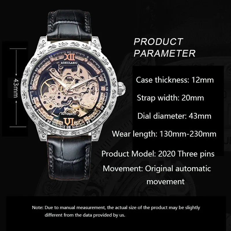 AOKULASIC Top Brand Men Mechanical Wristwatch Fashion Luxury Automatic Skeleton Luminous Watch Male New Waterproof Sport Clock