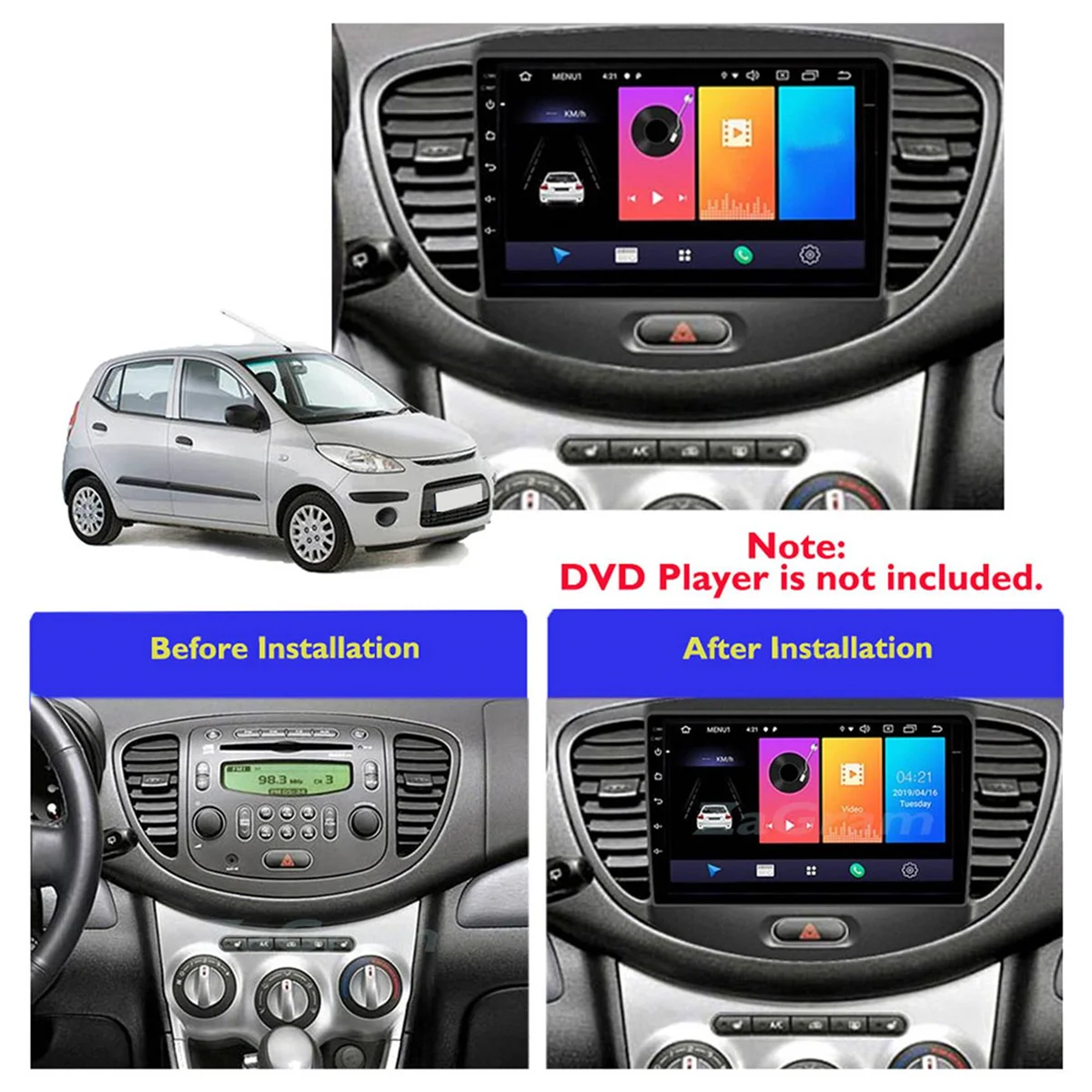 For Hyundai I10 2008-2011 9 Inch 2 Din Car Dashboard Frame Radio Fascia Dash MP5 Player DVD Adapter Panel